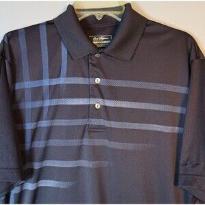 Ben Hogan Golf Polo Shirt Mens Large Performance 3 Button Black & Blue Design